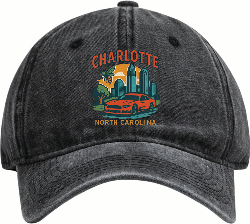 Charlotte North Carolina Vintage Design Black Dad Hat – Unisex Soft Baseball Cap Black