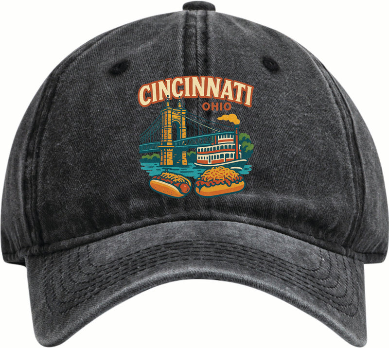 Cincinnati Ohio Vintage Design Black Dad Hat – Unisex Soft Baseball Cap Black