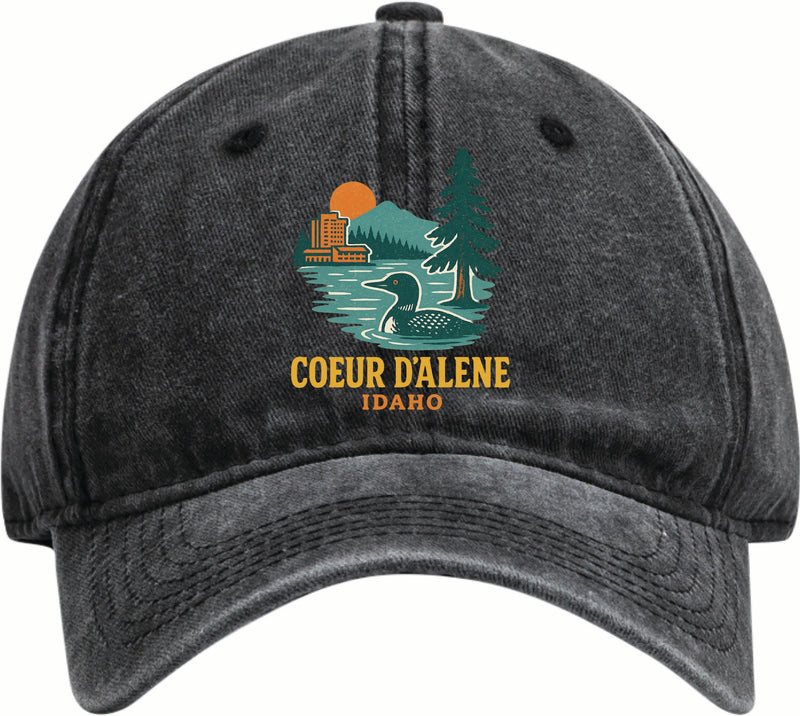 Coeur D'Alene Idaho Vintage Design Black Dad Hat – Unisex Soft Baseball Cap Black