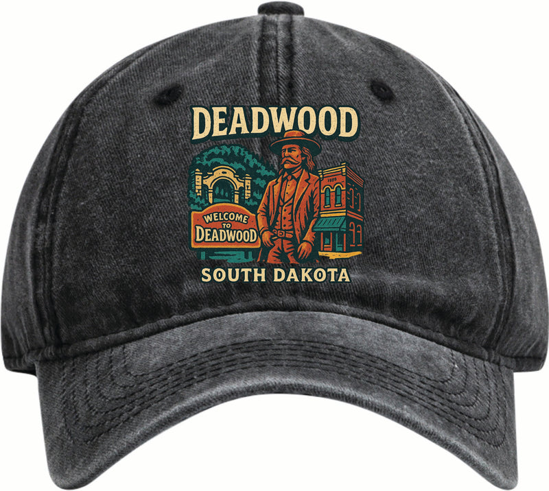 Deadwood South Dakota Vintage Design Black Dad Hat – Unisex Soft Baseball Cap Black