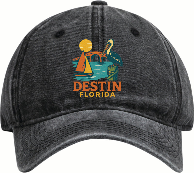 Destin Florida Vintage Design Black Dad Hat – Unisex Soft Baseball Cap Black