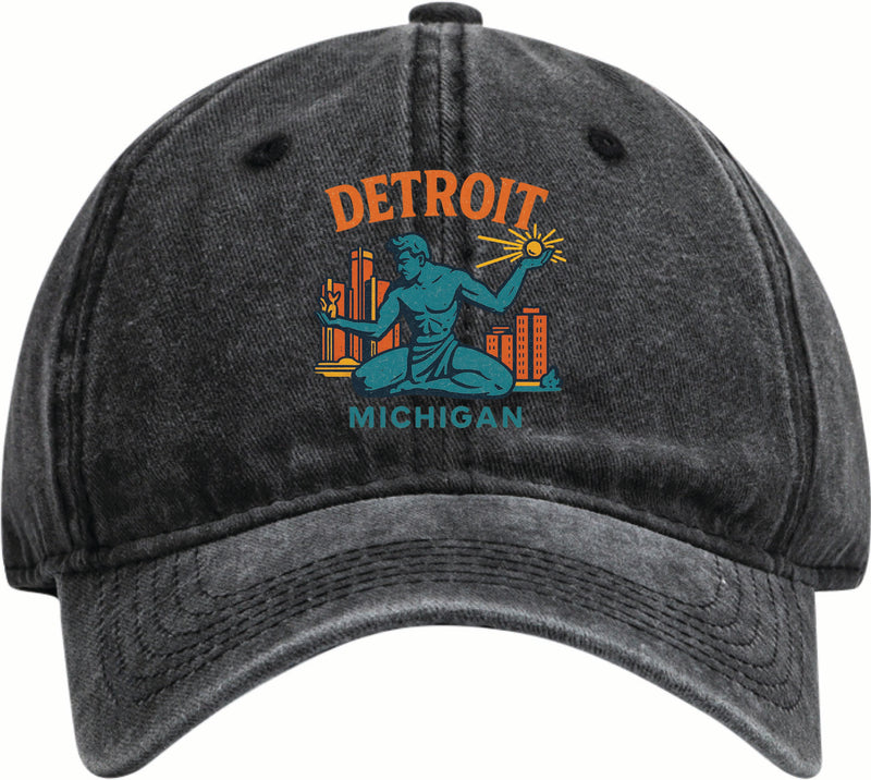 Detroit Michigan Vintage Design Black Dad Hat – Unisex Soft Baseball Cap Black