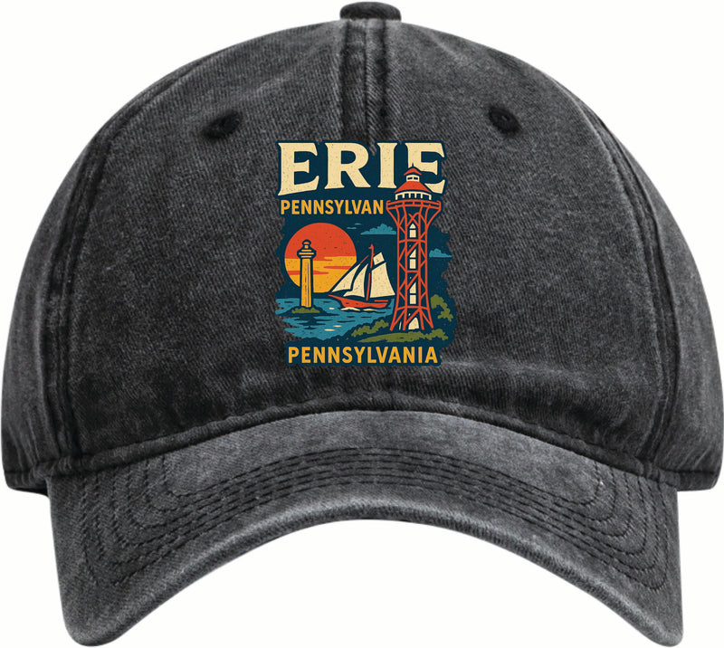 Erie Pennsylvania Vintage Design Black Dad Hat – Unisex Soft Baseball Cap Black