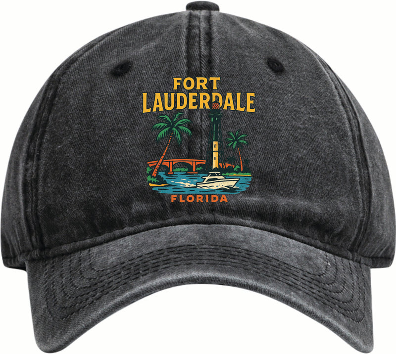 Fort Lauderdale Florida Vintage Design Black Dad Hat – Unisex Soft Baseball Cap Black