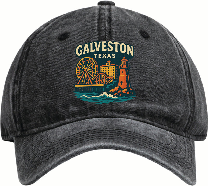 Galveston Texas Vintage Design Black Dad Hat – Unisex Soft Baseball Cap Black