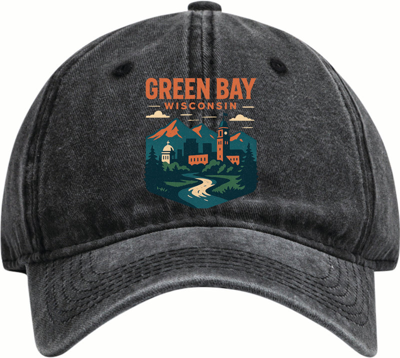 Green Bay Wisconsin Vintage Design Black Dad Hat – Unisex Soft Baseball Cap Black
