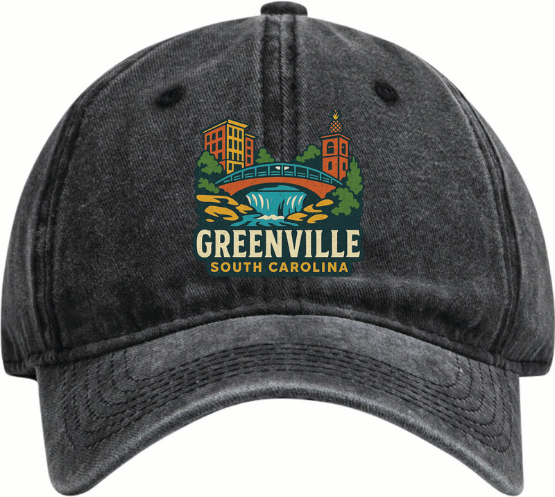 Greenville South Carolina Vintage Design Black Dad Hat – Unisex Soft Baseball Cap Black