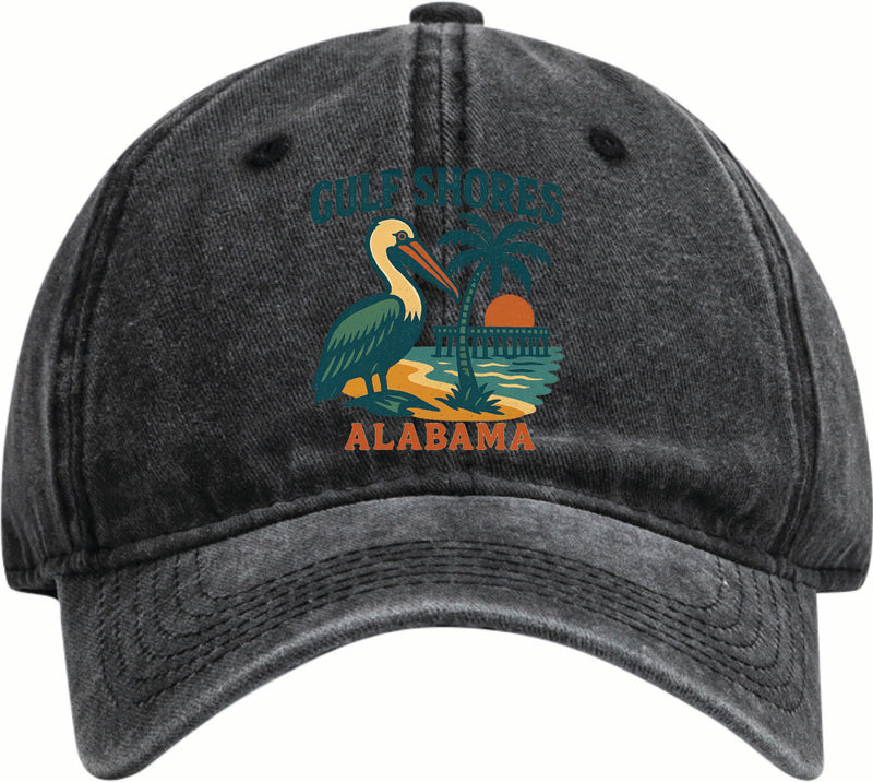 Gulf Shores Alabama Vintage Design Black Dad Hat – Unisex Soft Baseball Cap Black