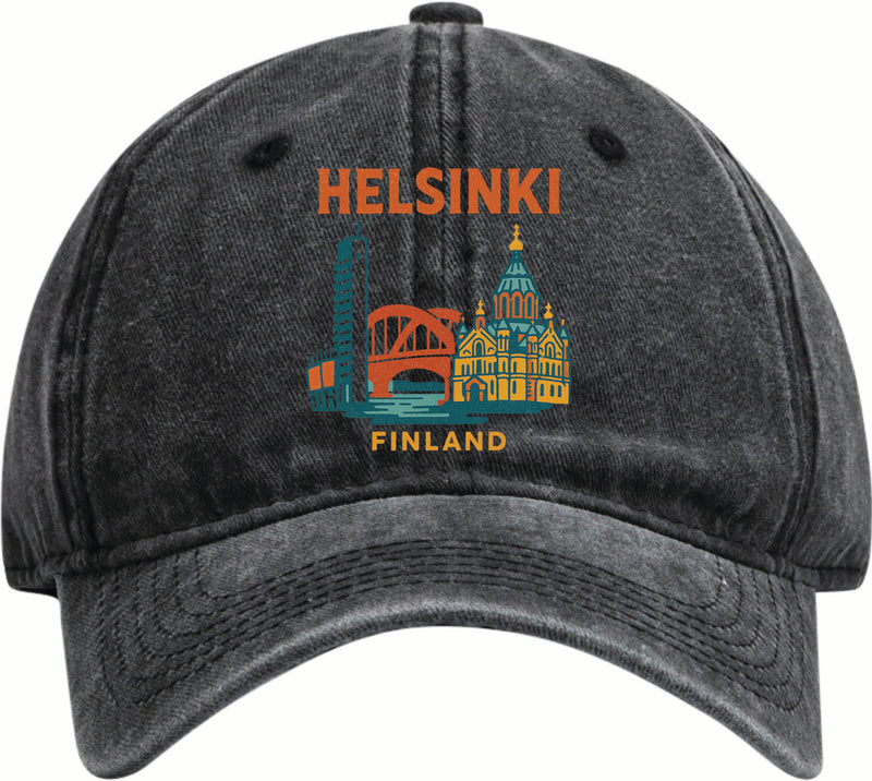 Helsinki Finland Vintage Design Black Dad Hat – Unisex Soft Baseball Cap Black