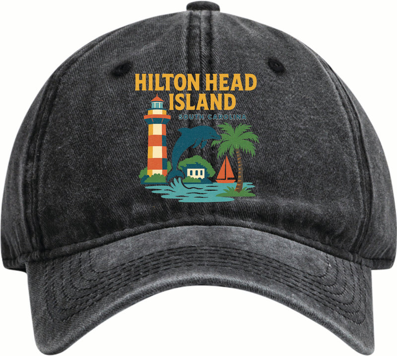 Hilton Head Island South Carolina Vintage Design Black Dad Hat – Unisex Soft Baseball Cap Black
