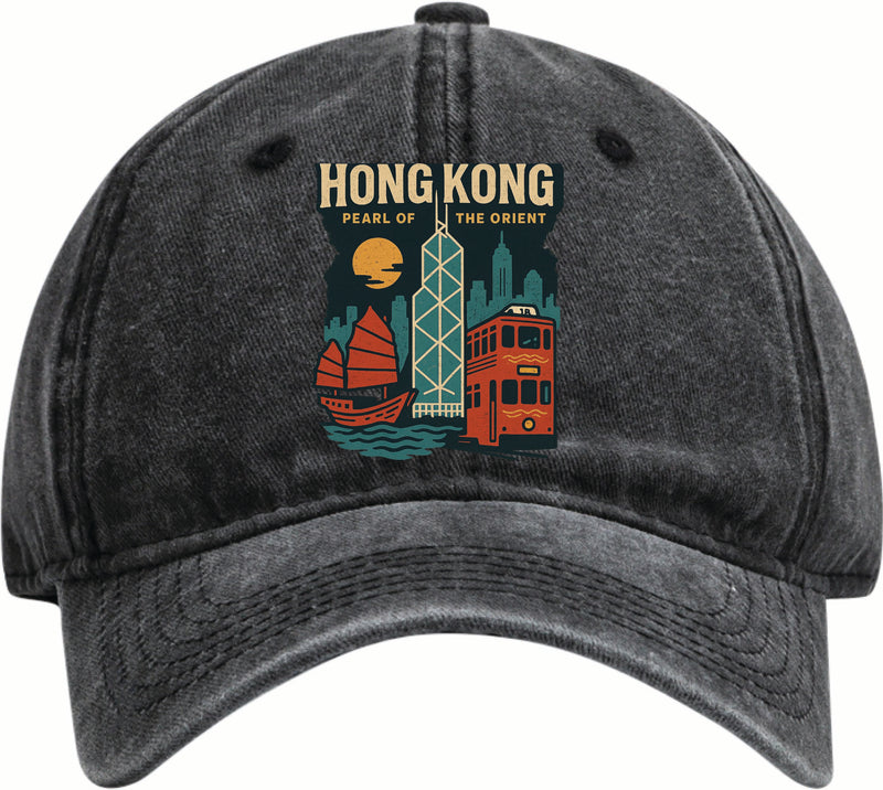 Hong Kong Vintage Design Black Dad Hat – Unisex Soft Baseball Cap Black