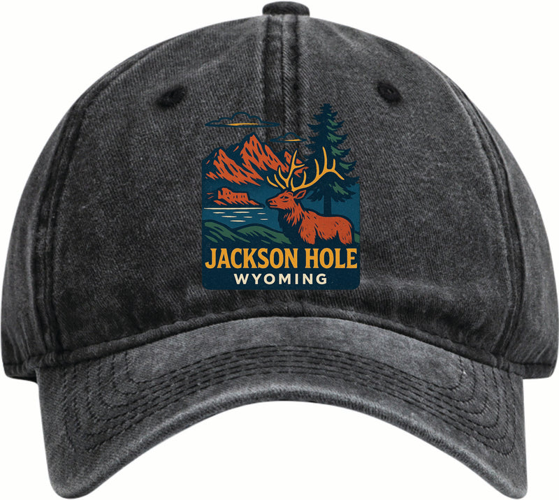 Jackson Hole Wyoming Vintage Design Black Dad Hat – Unisex Soft Baseball Cap Black