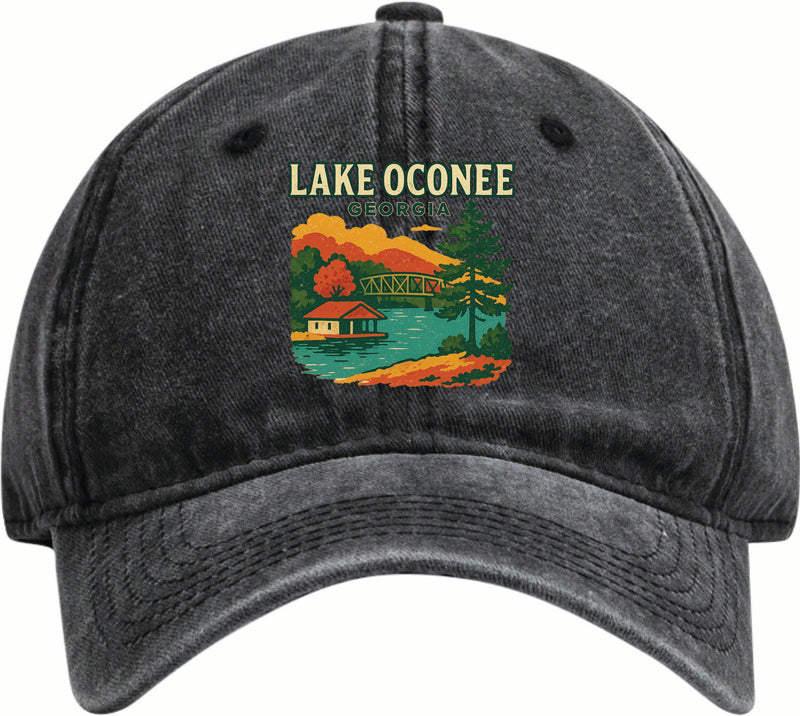 Lake Oconee Georgia Vintage Design Black Dad Hat – Unisex Soft Baseball Cap Black
