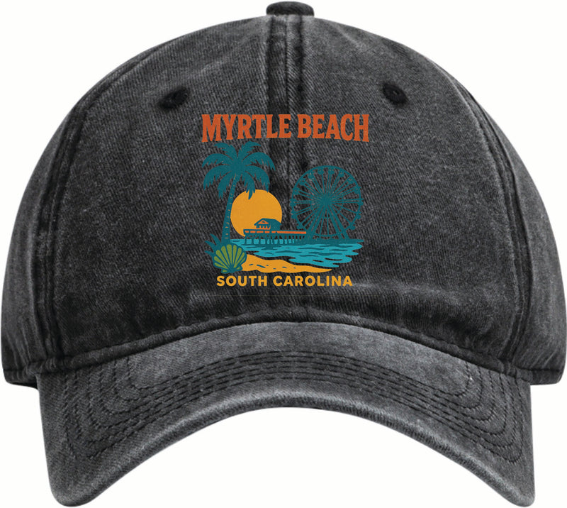 Myrtle Beach South Carolina Vintage Design Black Dad Hat – Unisex Soft Baseball Cap Black