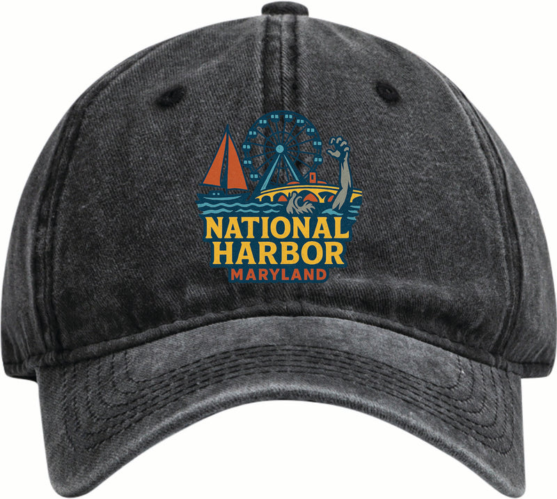 National Harbor Maryland Vintage Design Black Dad Hat – Unisex Soft Baseball Cap Black