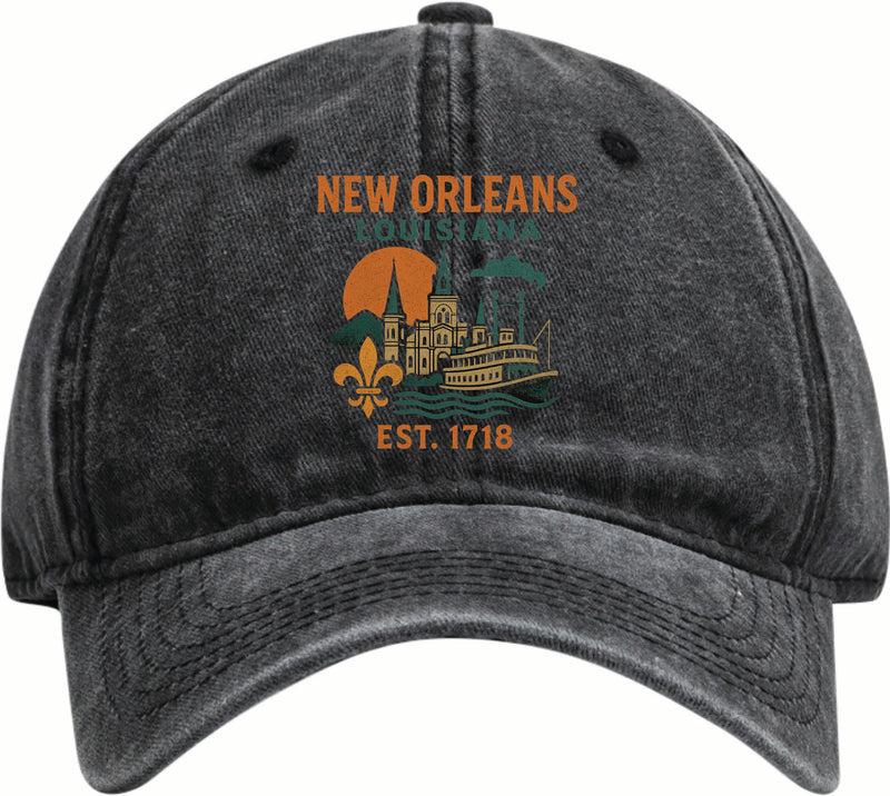 New Orleans Louisiana Vintage Design Black Dad Hat – Unisex Soft Baseball Cap Black
