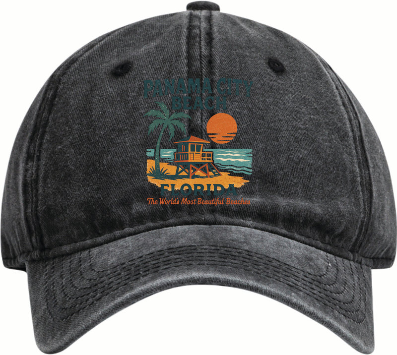 Panama City Beach Florida Vintage Design Black Dad Hat – Unisex Soft Baseball Cap Black