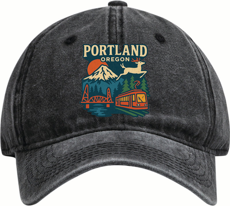 Portland Oregon Vintage Design Black Dad Hat – Unisex Soft Baseball Cap Black