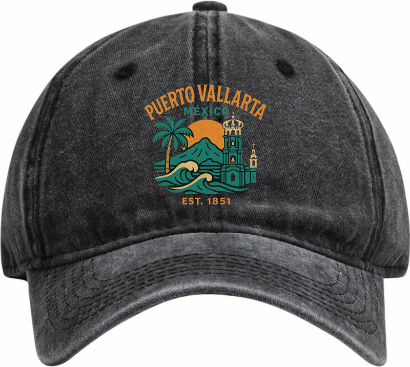 Puerto Vallarta Mexico Vintage Design Black Dad Hat – Unisex Soft Baseball Cap Black