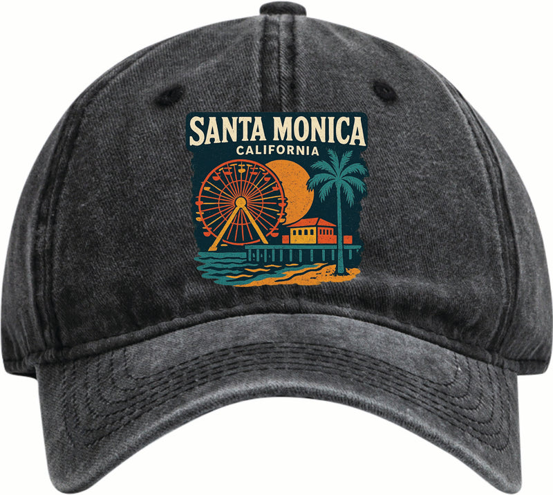 Santa Monica California Vintage Design Black Dad Hat – Unisex Soft Baseball Cap Black