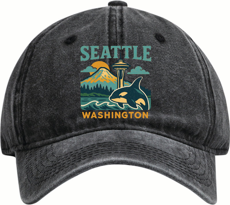 Seattle Washington Vintage Design Black Dad Hat – Unisex Soft Baseball Cap Black