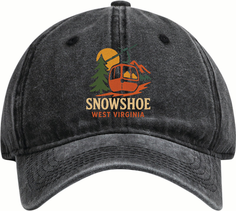 Snowshoe West Virginia Vintage Design Black Dad Hat – Unisex Soft Baseball Cap Black