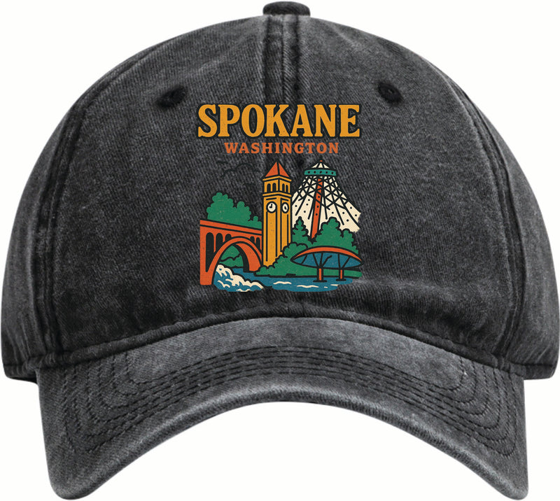 Spokane Washington Vintage Design Black Dad Hat – Unisex Soft Baseball Cap Black