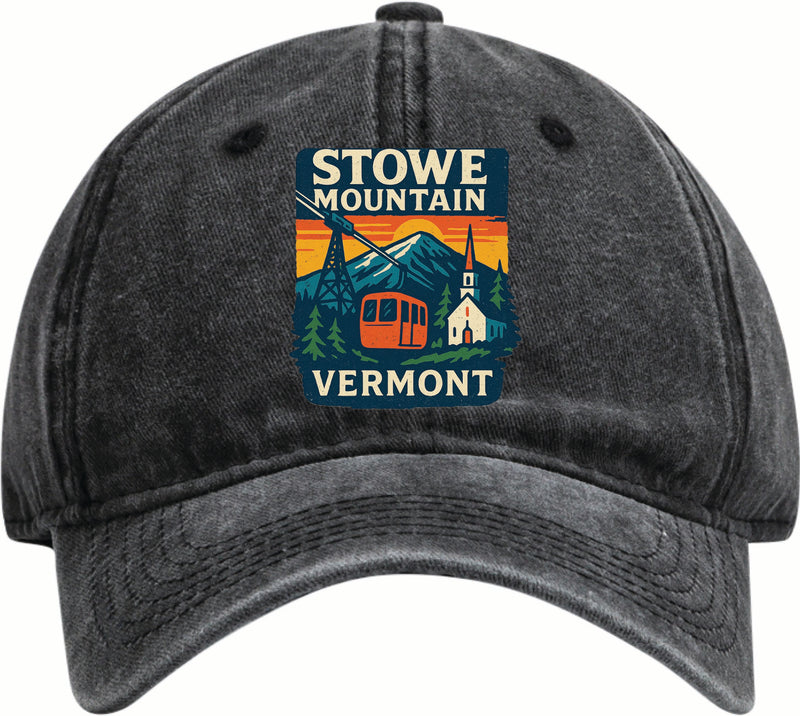 Stowe Mountain Vermont Vintage Design Black Dad Hat – Unisex Soft Baseball Cap Black