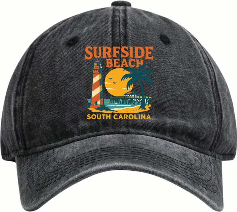 Surfside Beach South Carolina Vintage Design Black Dad Hat – Unisex Soft Baseball Cap Black