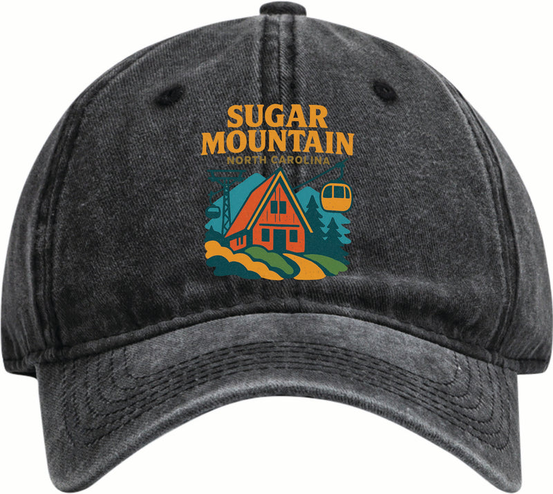 Sugar Mountain North Carolina Vintage Design Black Dad Hat – Unisex Soft Baseball Cap Black