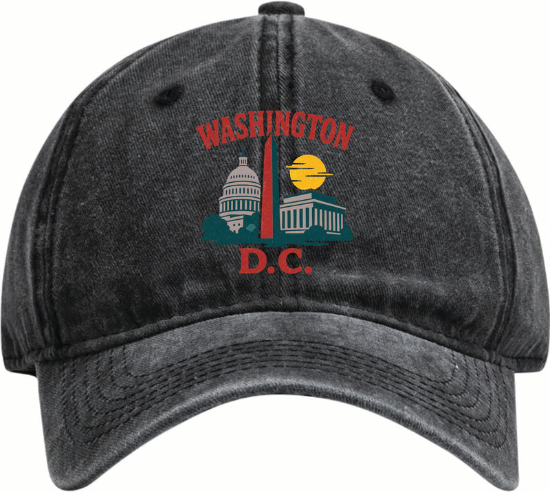 Washington DC Vintage Design Black Dad Hat – Unisex Soft Baseball Cap Black