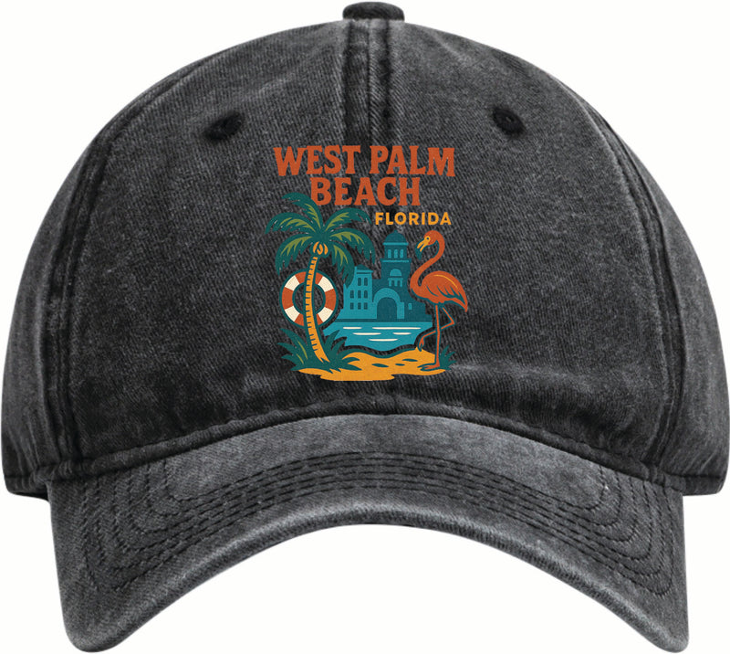 West Palm Beach Florida Vintage Design Black Dad Hat – Unisex Soft Baseball Cap Black