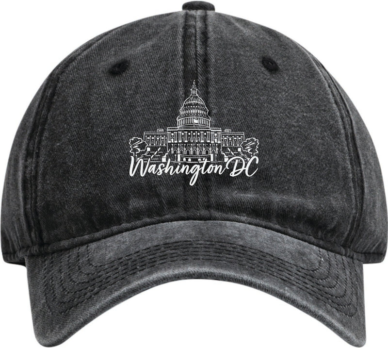 Washington DC Design 2 Black Dad Hat – Unisex Soft Baseball Cap with Silhouette Design Black