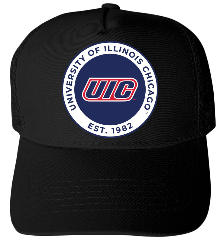 University of Illinois at Chicago Officially Licensed Trucker Hat - Unisex Mesh Back Cap with Full Color Heat Transfer Logo Black