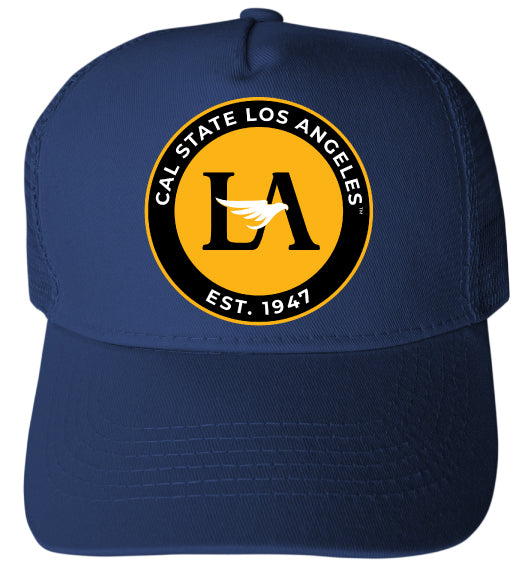 California State University Los Angeles Officially Licensed Trucker Hat - Unisex Mesh Back Cap with Full Color Heat Transfer Logo Navy