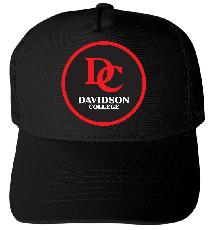 Davidson College Officially Licensed - Unisex Trucker Hat with Full Color Heat Transfer Logo Black