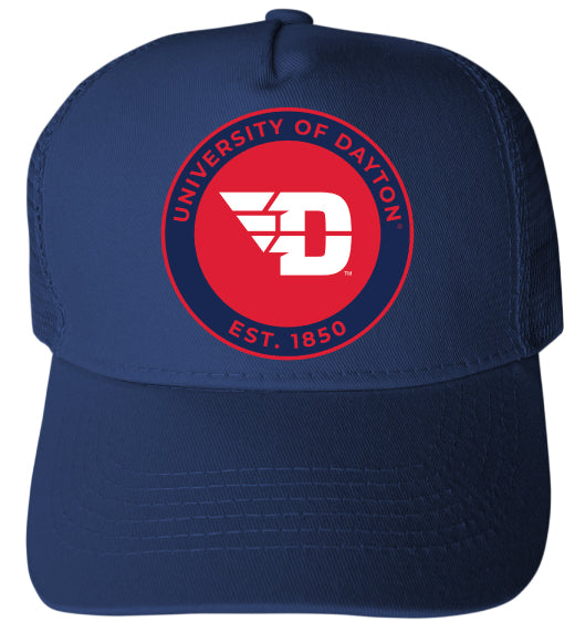 Dayton Flyers Officially Licensed Trucker Hat - Unisex Mesh Back Cap with Full Color Heat Transfer Logo Navy
