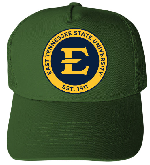 East Tennessee State University Officially Licensed Trucker Hat - Unisex Mesh Back Cap with Full Color Heat Transfer Logo Green