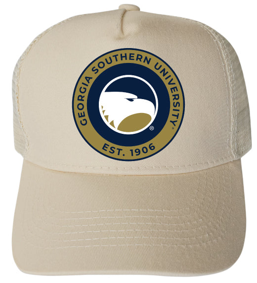 Georgia Southern Eagles Officially Licensed Trucker Hat - Unisex Mesh Back Cap with Full Color Heat Transfer Logo Cream