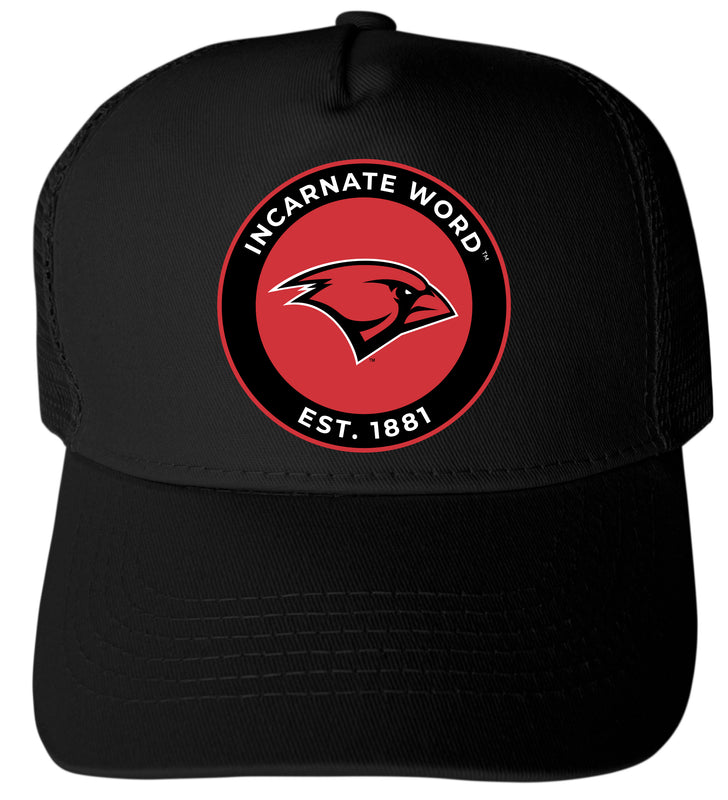 Incarnate Word Cardinals Officially Licensed - Unisex Trucker Hat with Full Color Heat Transfer Logo Black