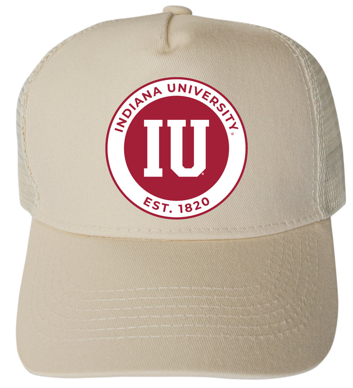 Indiana Hoosiers Officially Licensed Trucker Hat - Unisex Mesh Back Cap with Full Color Heat Transfer Logo Cream