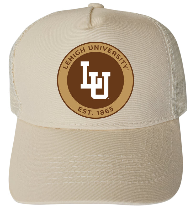 Lehigh University Mountain Hawks Officially Licensed Trucker Hat - Unisex Mesh Back Cap with Full Color Heat Transfer Logo Cream