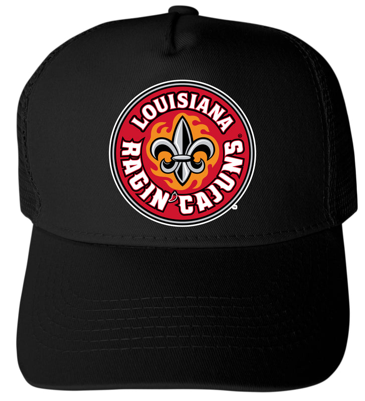 Louisiana at Lafayette Ragin' Cajuns Officially Licensed Trucker Hat - Unisex Mesh Back Cap with Full Color Heat Transfer Logo Black