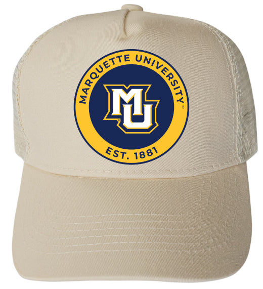 Marquette Golden Eagles Officially Licensed Trucker Hat - Unisex Mesh Back Cap with Full Color Heat Transfer Logo Cream