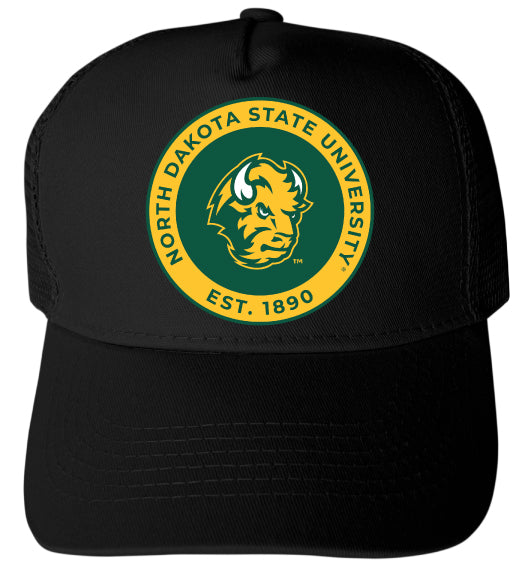 North Dakota State Bison Officially Licensed Trucker Hat - Unisex Mesh Back Cap with Full Color Heat Transfer Logo Black