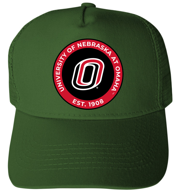 Nebraska at Omaha Officially Licensed Trucker Hat - Unisex Mesh Back Cap with Full Color Heat Transfer Logo Green