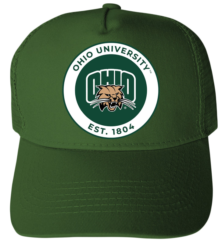 Ohio University Officially Licensed Trucker Hat - Unisex Mesh Back Cap with Full Color Heat Transfer Logo Green