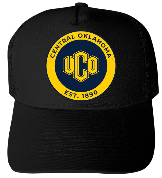 University of Central Oklahoma Bronchos Officially Licensed Trucker Hat - Unisex Mesh Back Cap with Full Color Heat Transfer Logo Black