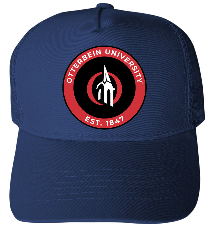 Otterbein University Officially Licensed - Unisex Trucker Hat with Full Color Heat Transfer Logo Navy
