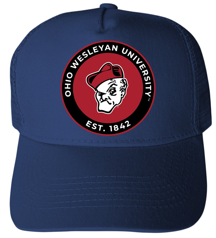Ohio Wesleyan University Officially Licensed Trucker Hat - Unisex Mesh Back Cap with Full Color Heat Transfer Logo Navy